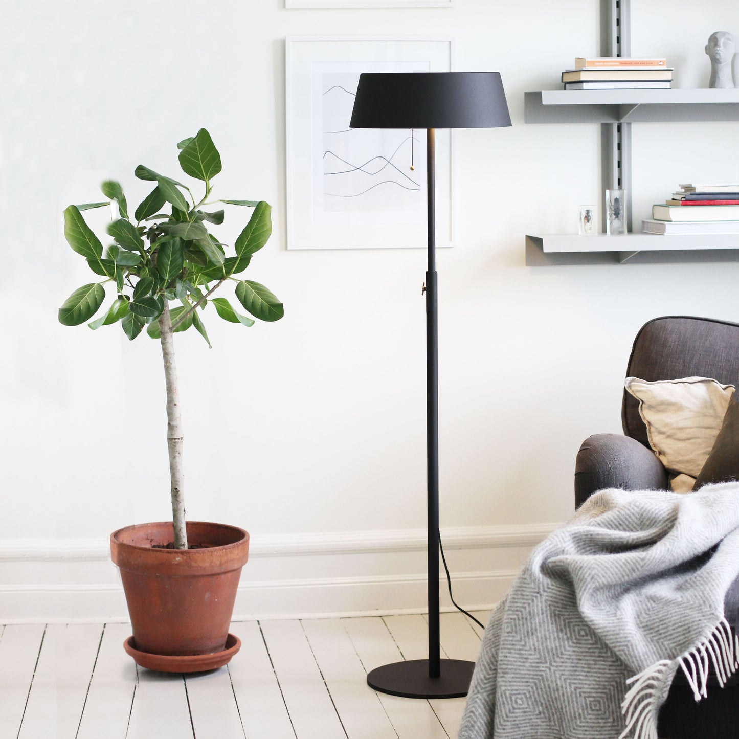 Q floor lamp steel/brass