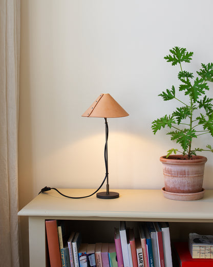Koncis bordslampa med läderskärm